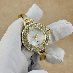 Luxury Women's Round - Head Bracelet Watch with Diamond Embellishments and Elegant Charm (Golden)