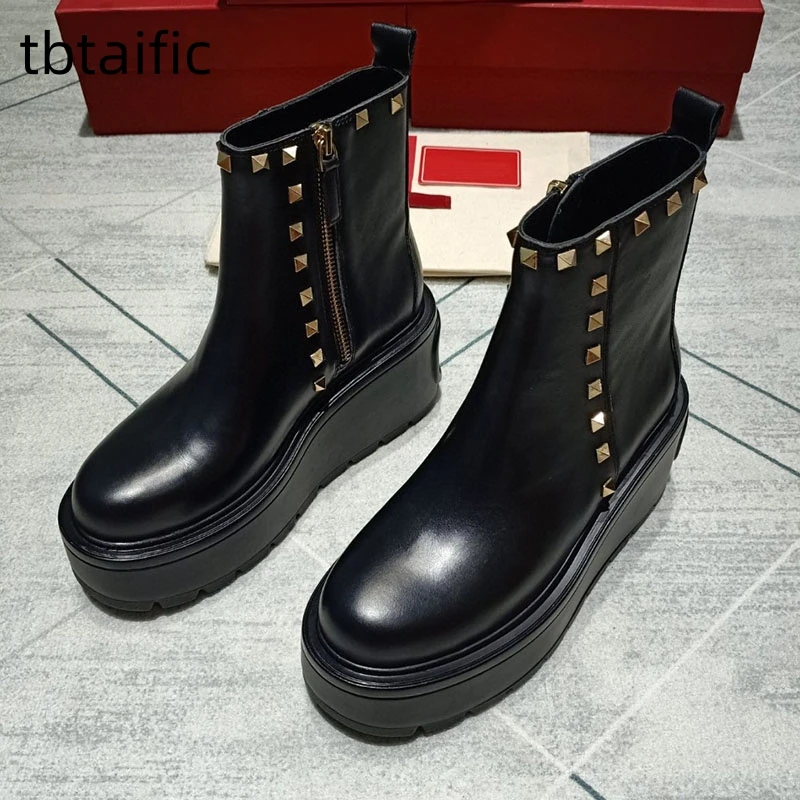 

New Designer Genuine Leather Chelsea Boots Height Increasing Flat Platform Wedge Boot Western Winter Shoes For Women Botas Mujer