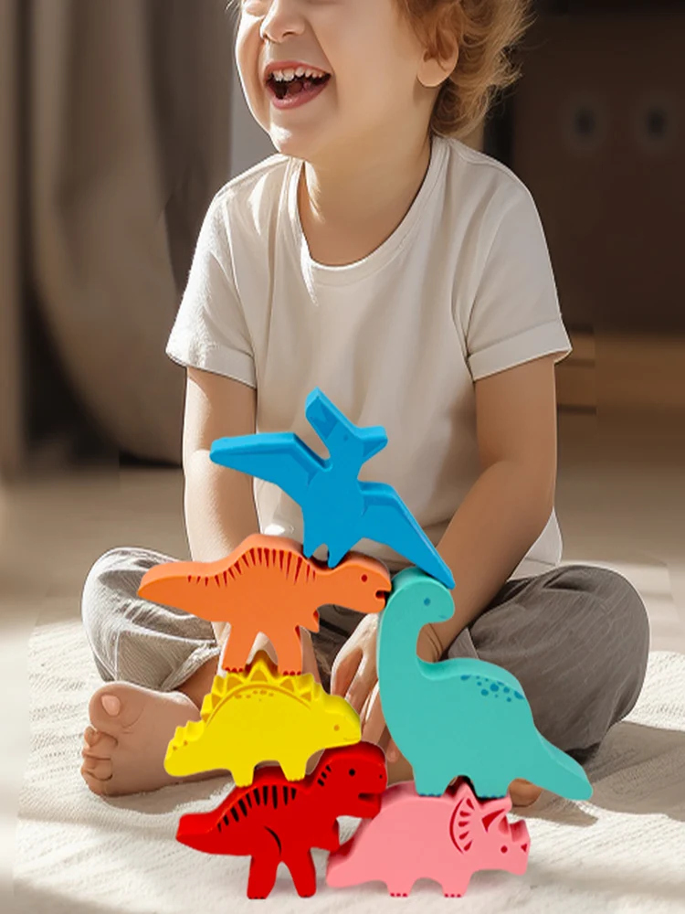 Wooden Balance Blocks Toys For Children Animal Dinosaur Building Stacking High Board Games Wood Montessori Toy Boys Kids Gift - 4