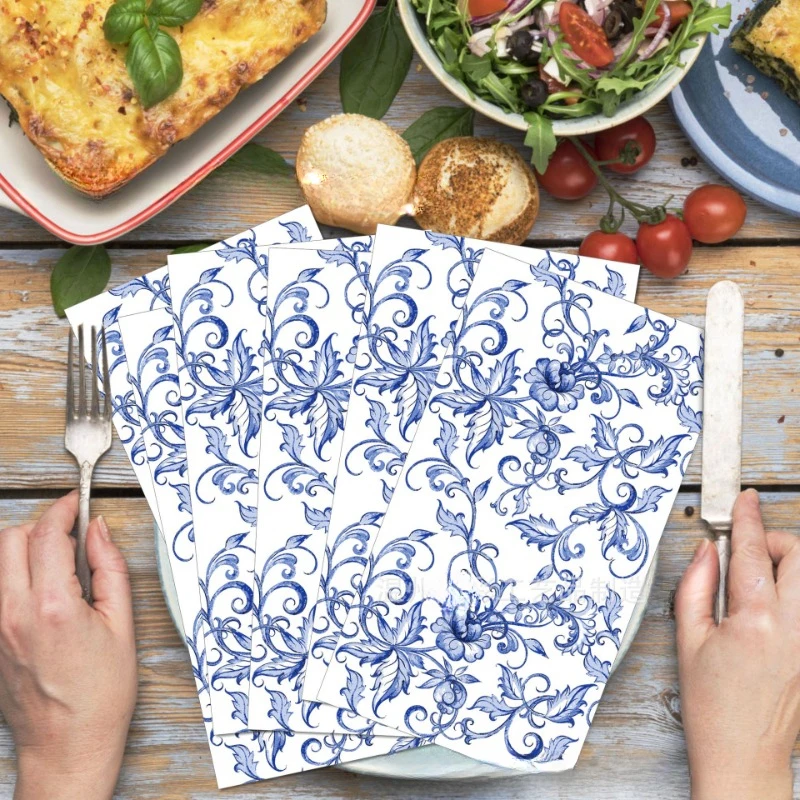 20pcs/Pac 33*40cm 2-Ply Chinese Style Celadon Porcelain Long Tissue Paper Party Disposable Paper Placemat Party Decoration