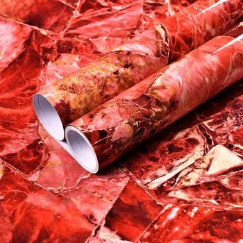 สติกเกอร์หินอ่อนห้องครัวฟิล์มกันน้ํามันเตากันน้ําความชื้น Self-Adhesive วอลล์เปเปอร์เคาน์เตอร์ตู้ Renovation กระเบื้อง 11