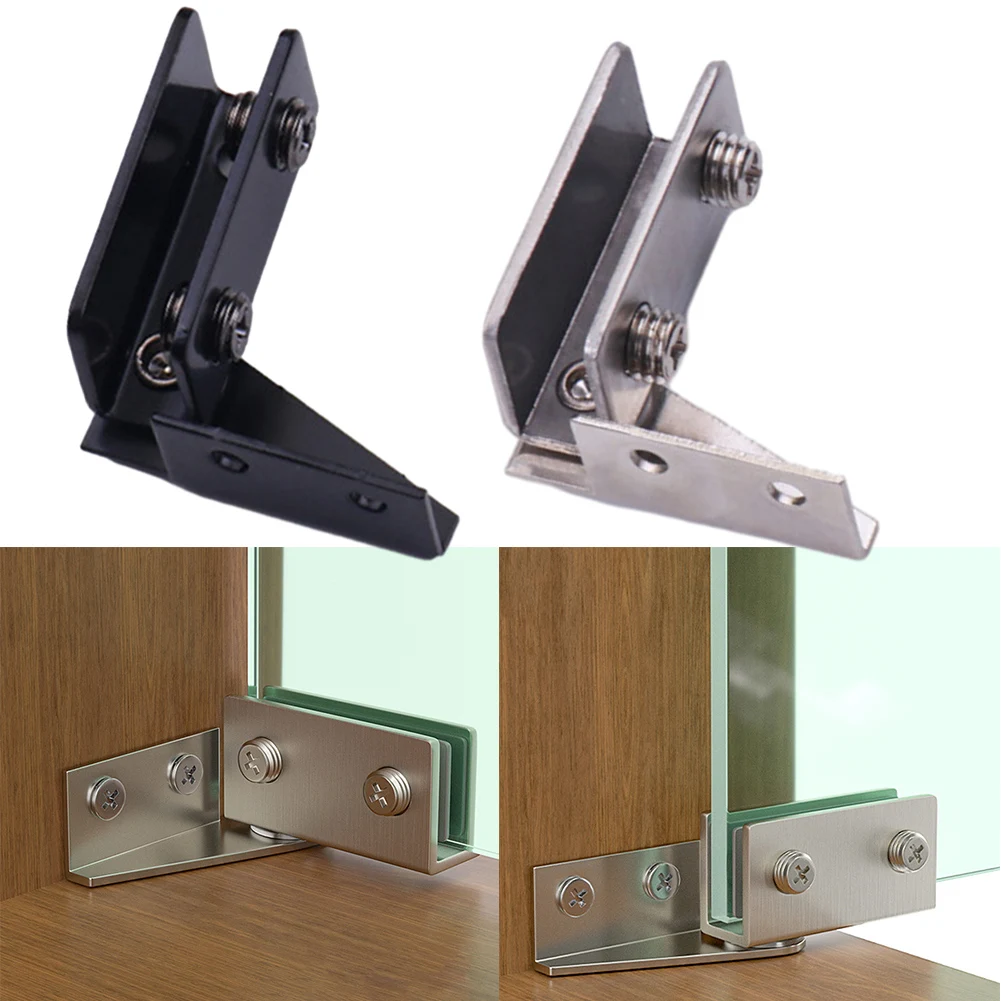 2pcs Non-perforated Glass Door Hinge Display Cabinet Glass Cabinet Hinge Side Mounted Stainless Steel Furniture Hardware
