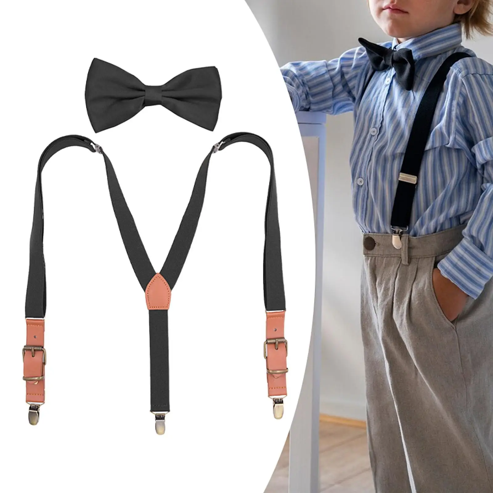 Kids Suspenders Supplies Versatile with 3 Clips for Costume Groomsmen Formal