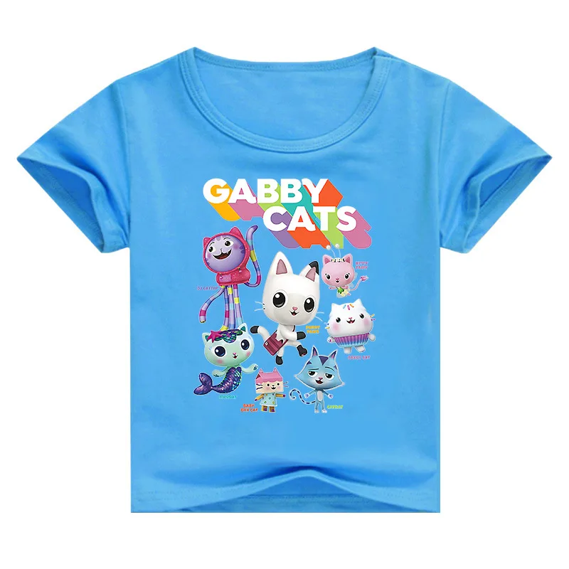 

Gabby's Dollhouse Summer Children Clothing Cute Cartoon Gabby Cats Kids Short Sleeve T shirts for Girls Tops Princess Clothes