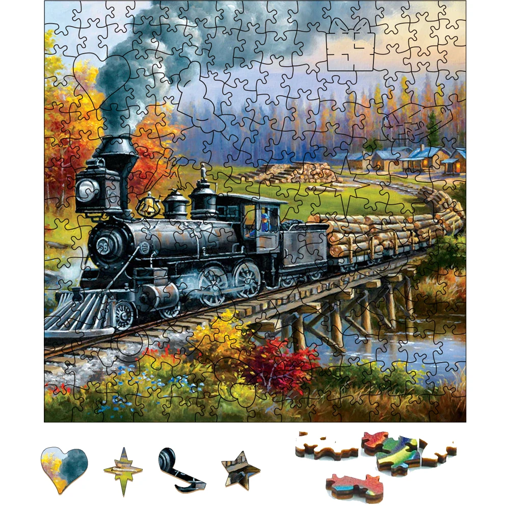 Logging Camp Train Wooden Jigsaw Puzzle Party Games Toys For Birthday Wood Puzzles Board Game Wood Scenery Puzzle For Children