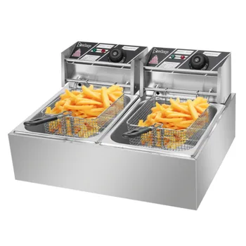Commercial Deep Fryer Electric Countertop Fryer with Basket Stainless Steel Single/Double Oil Fryer with Temp Control