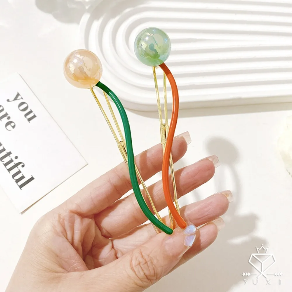 Korean Candy Color Lollipop Hairpin for Women Elegant Pearl Frog Buckle Metal Hair Clip Simple Headwear Hair Accessories