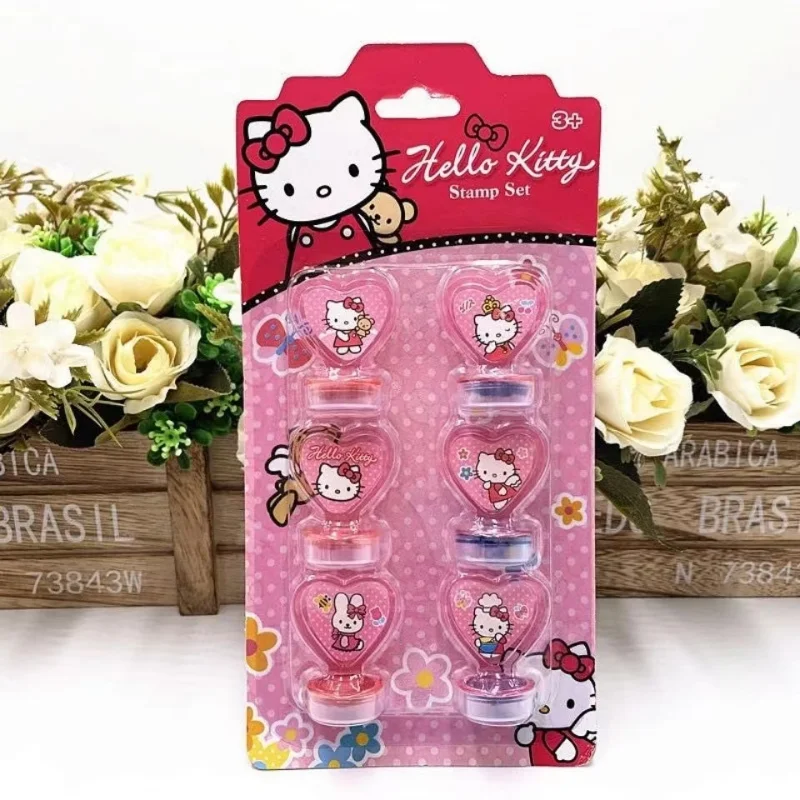 

6pcs Hello Kitty Pattern Stamp Seal Cartoon Children's Toy Stamp Student School Supplies Anime Action Doll Children's Toys
