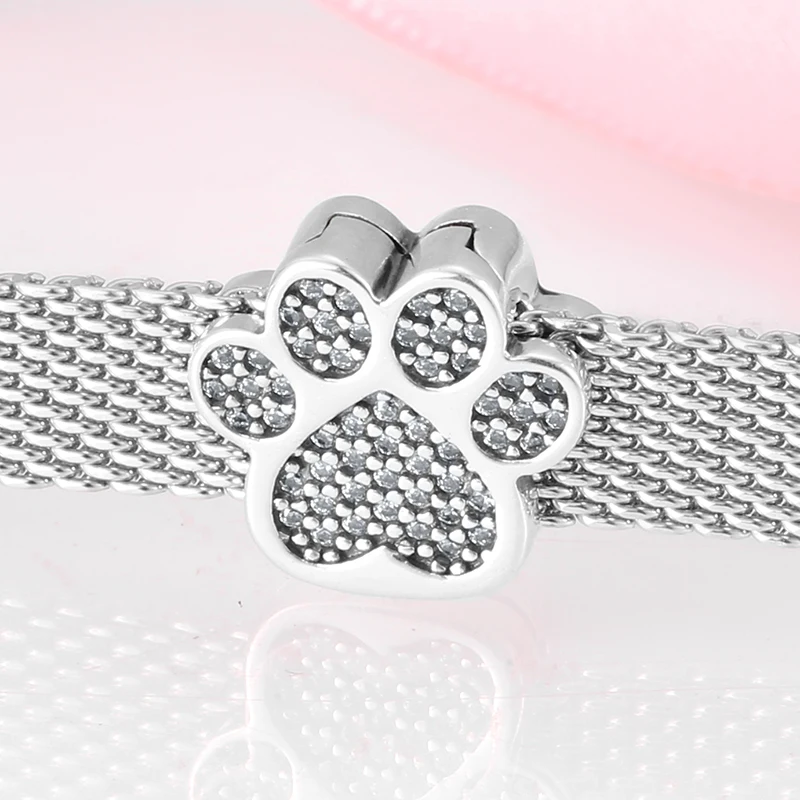 Dog Claw Love shape Clear CZ 925 Sterling Silver Clips beads Fit Original Reflexions Bracelet charms Jewelry making