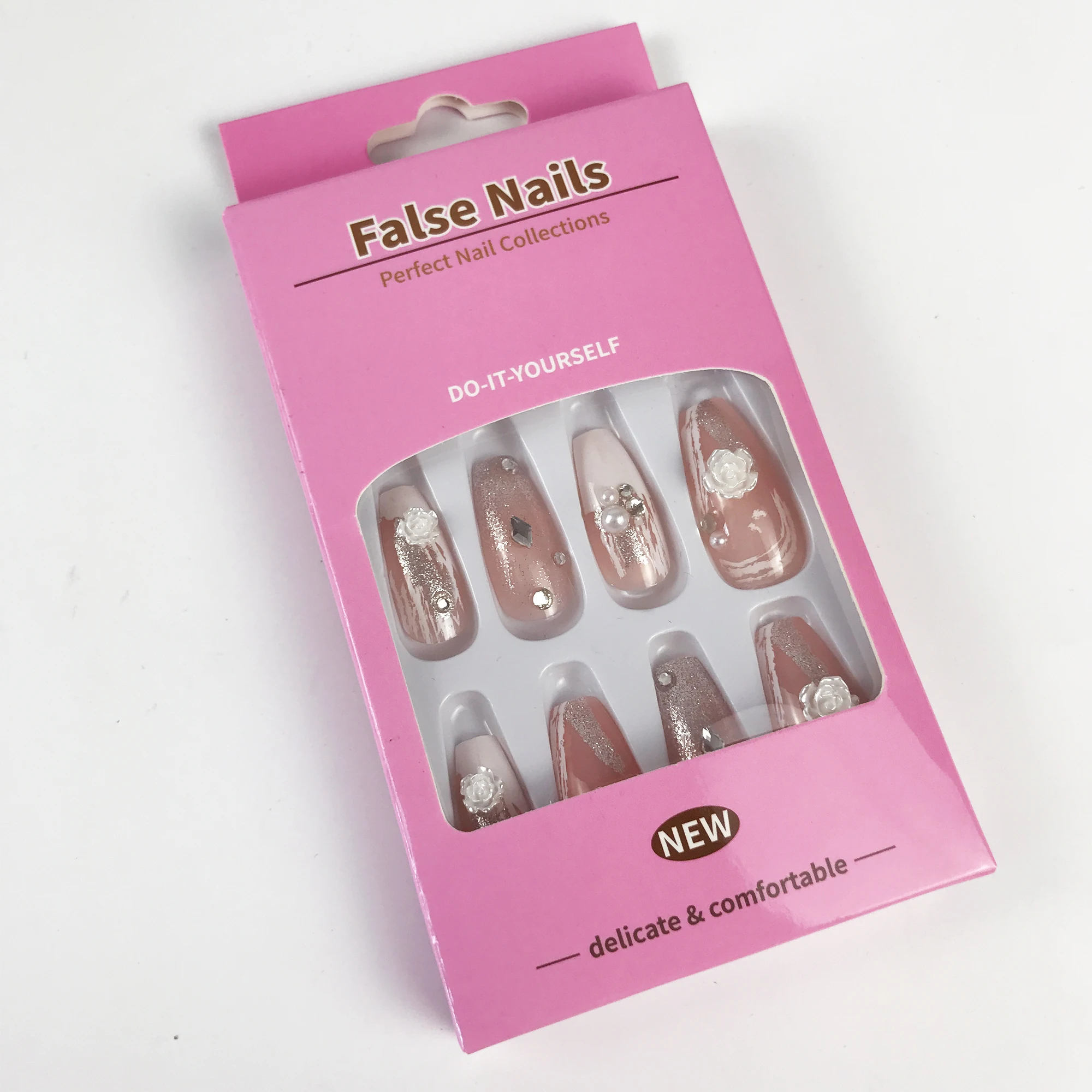 

False Nails Boxes Packaging Custom Coffin Extension Fingernails Empty Package Logo Brand Artificial Fake Press on Nail Packaging