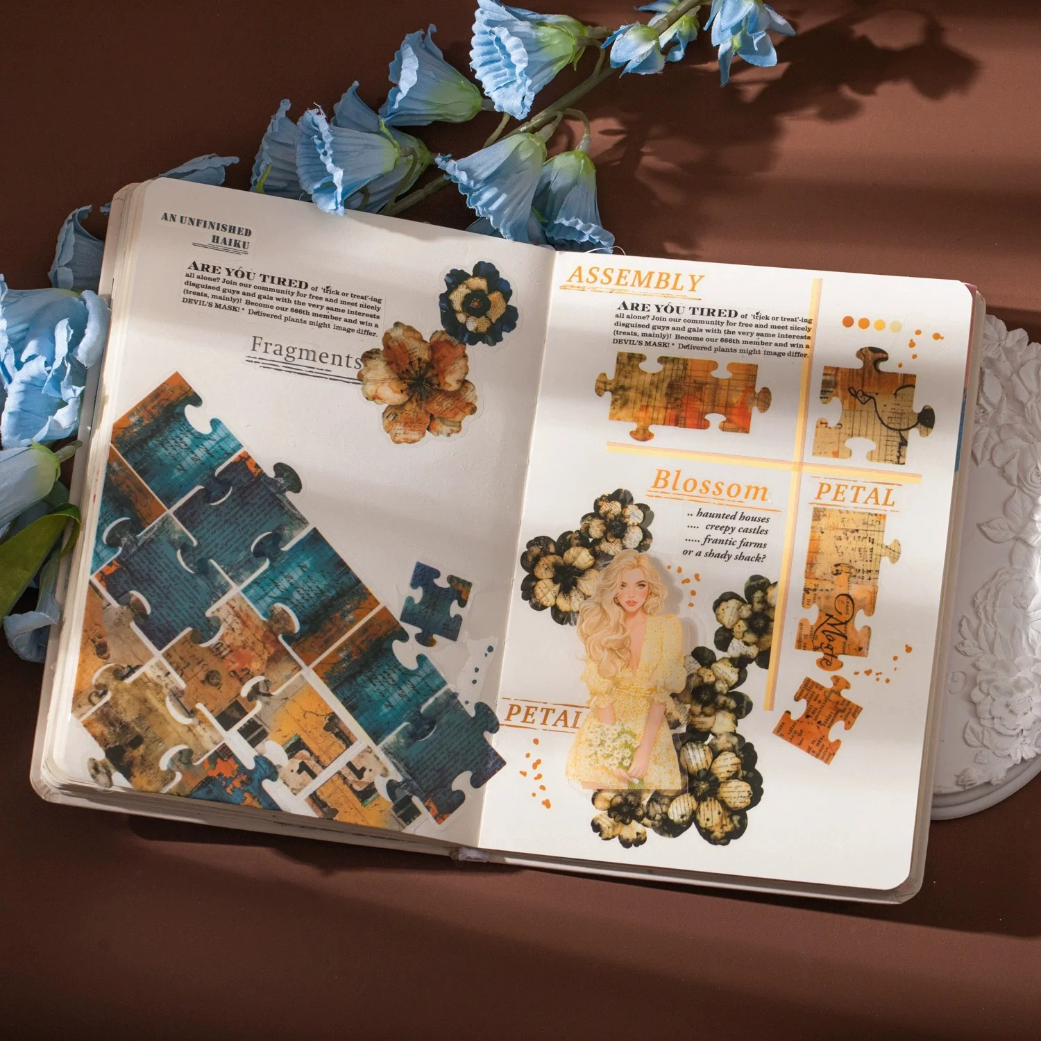 빈티지 플라워 섀도우 프래그먼트 시리즈 PET 테이프, 스크랩북킹, 저널링, DIY 핸드 어카운트, 플래너용 레트로 와시 테이프