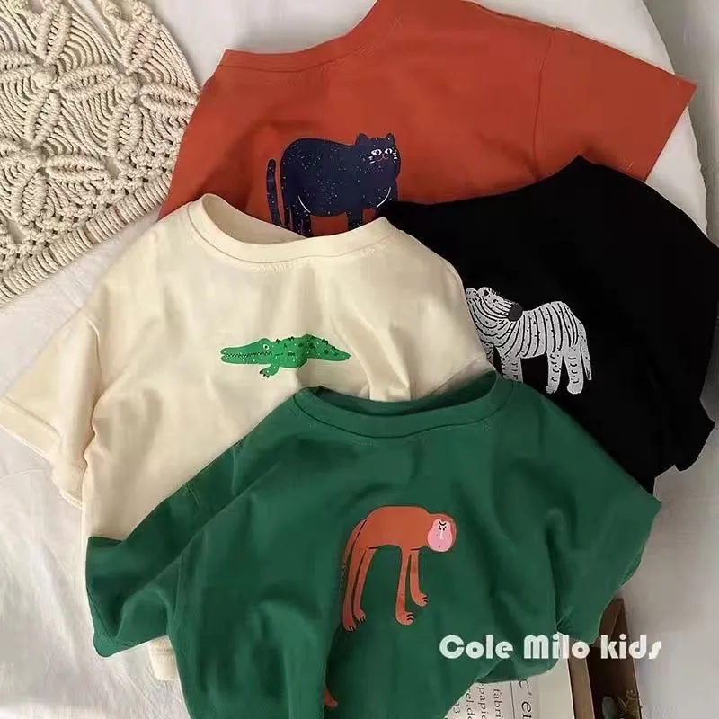 Animal Pattern Baby Boys Girls Short Sleeve Tops Kids Tees Summer Clothing Loose Fashion Trendy Children's Wear T-shirt O-neck 1