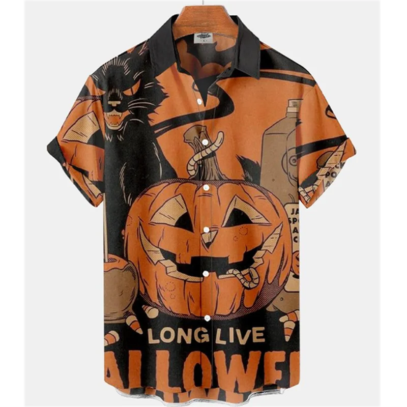 

Halloween Pumpkin Men Shirts 3d Print Oversized Street Beach Hawaiian Shirts Mens Clothes Lapel Top Tee Shirt With Button