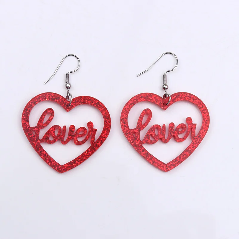 Dangle Love Glitter Acrylic Earrings | Valentine's Day Earrings