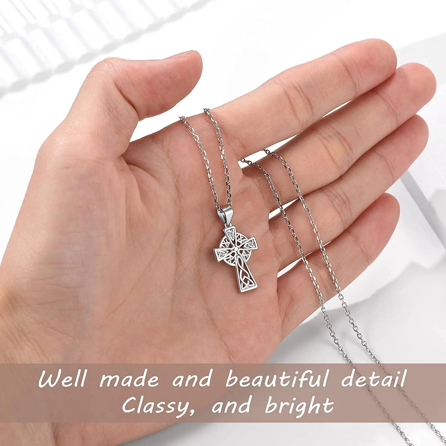 PROSILVER Celtic Jewelry Irish Gifts 925 Sterling Silver Cross Necklaces for Women Girl with 18inches Link Chain PYP15117B 6