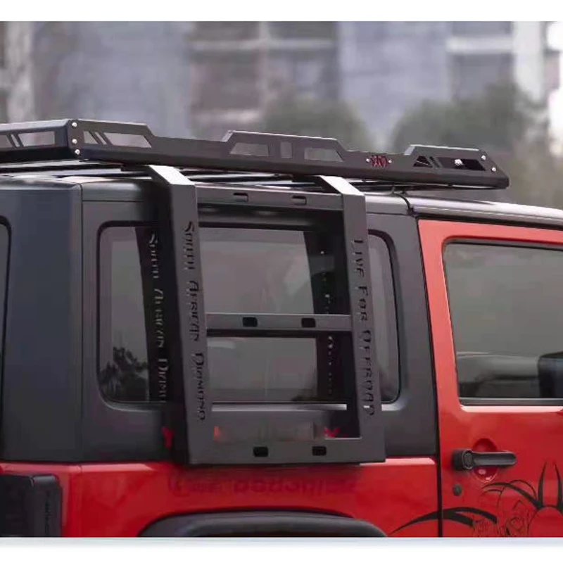 07-22 Side Ladder Integrated Luggage Rack Steel 2-Door Roof Luggage Rack + 4 Spotlight Holes Are Suitable For Jeep Wrangler