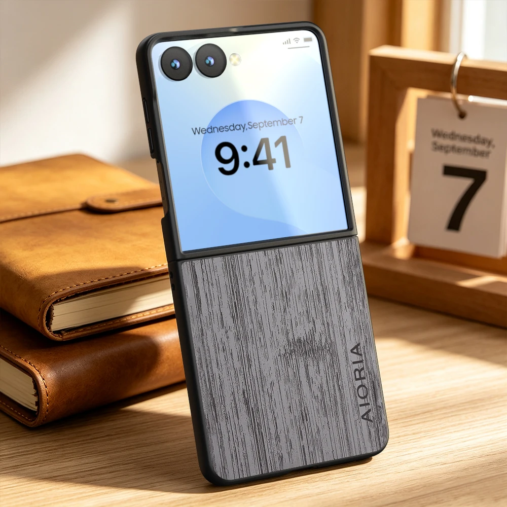 Straight Wood Grain PU Leather Phone Cover Case