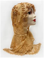 Latest Dubai New Design Arab Muslim Islamic Headset Soft Lace Fabric Beaded Acrylic Combined With Embroidered Senior Prayer Hat