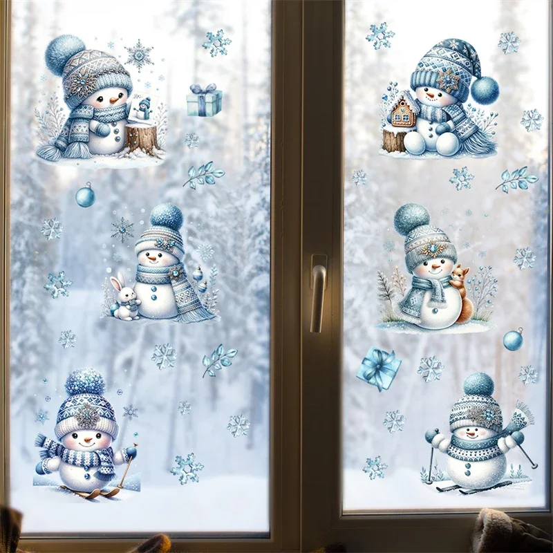 2025 New Year Windows Stickers Cartoon Snowman Snowflakes Christmas Window Wall Sticker Christmas Decoration Self-adhesive Decal
