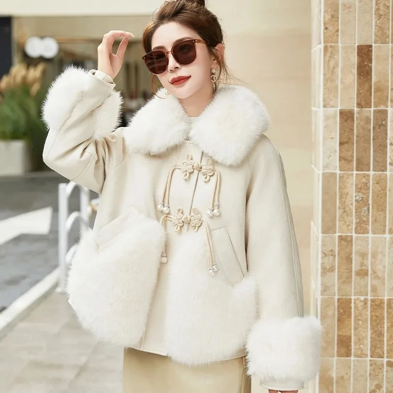 

Formal Fur Stitching Down Jacket Women Overcoat 2023 Winter New Thicken Warm Parker Coat Fashion Loose Fur Coats Outwear Casaco