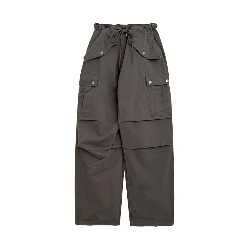 

Vintage Street Style Drawstring Elastic High Waist Pocket High Street Loose Straight Leg Casual Pants