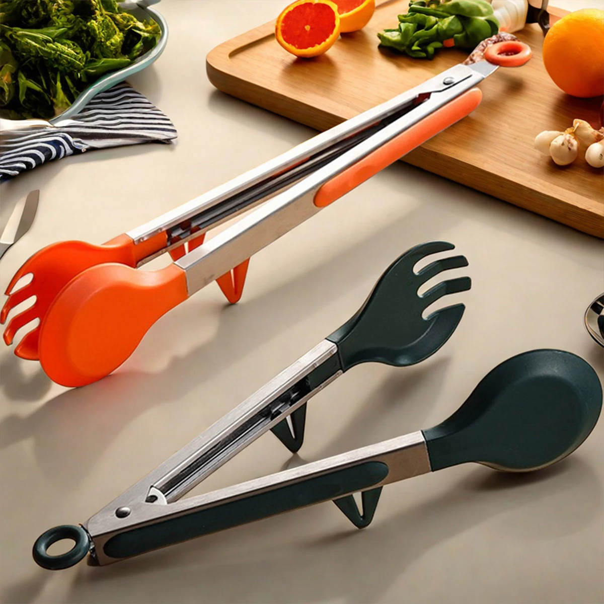 Stainless Steel Locking Cooking Tongs 9/12/14inch With Bracket Kitchen Non-Slip Food Clip