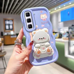 Sleek Wavy Silicone Bracket Phone Case in Sweet Cat Design for Infinix Smart 10 Plus (PURPLE)