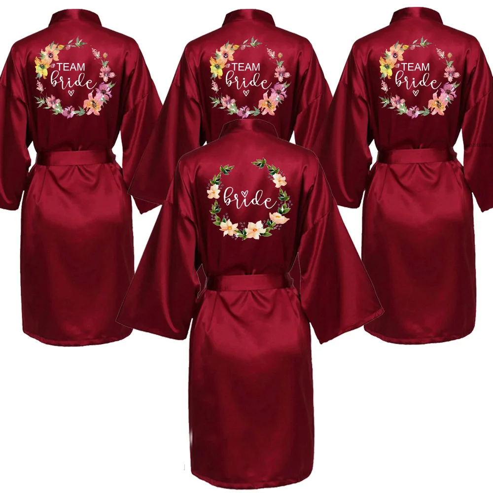 

Wedding Party Team Bride Robe Kimono Satin Pajamas Bridesmaid Bathrobe SP071