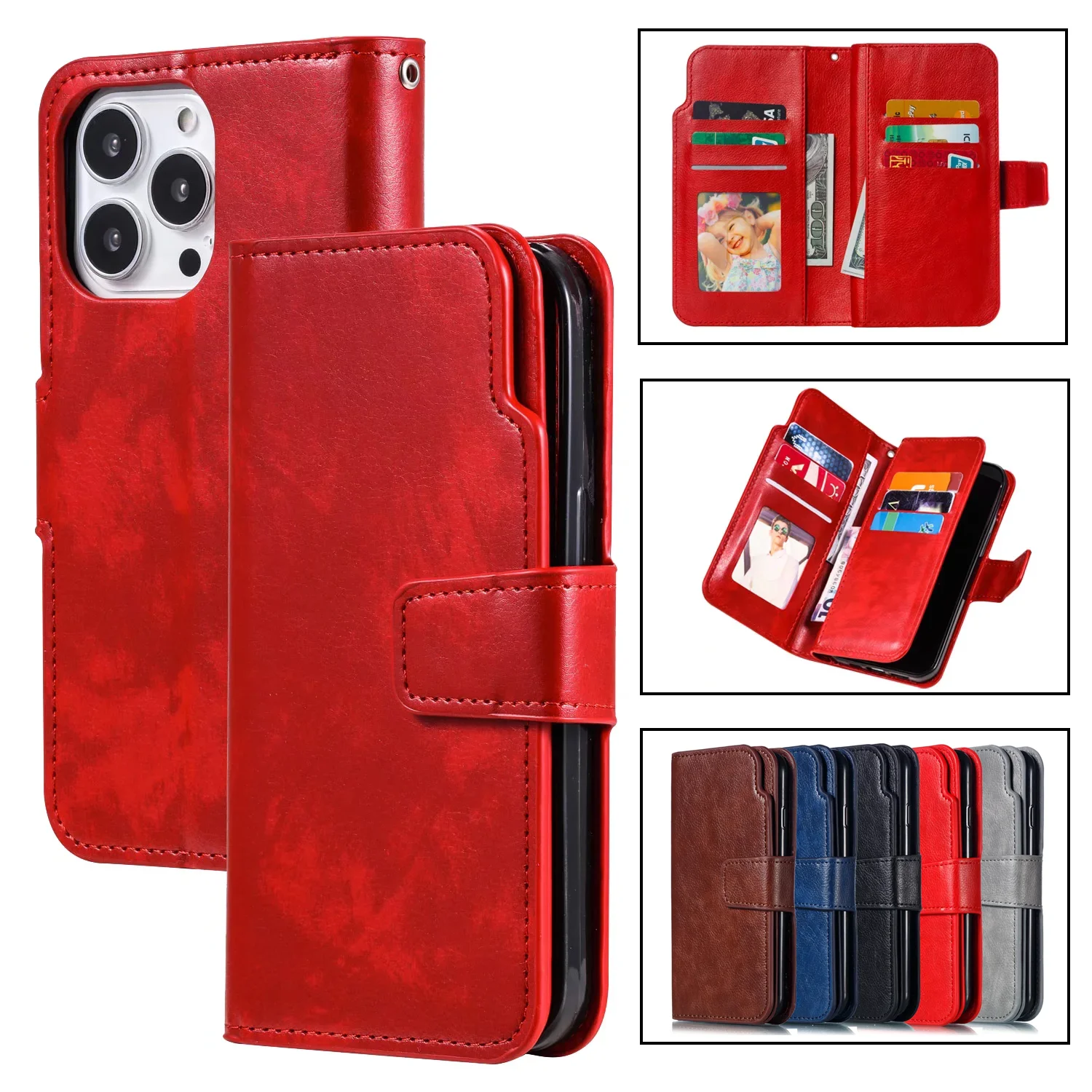 Leather Wallet Phone Case with Card Slots and Flip Cover