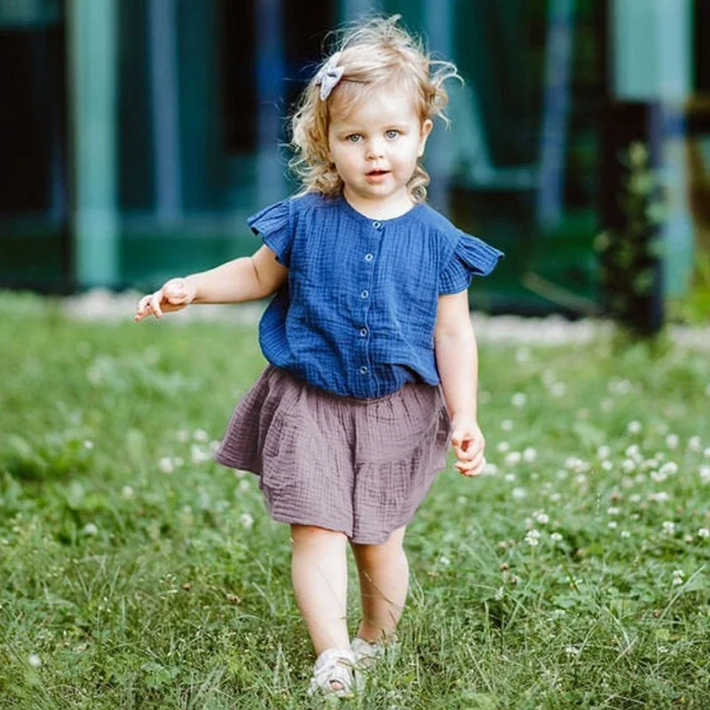 Toddler Girls Shorts Cotton Double Gauze Casual Ruffle Boho Flowy Loose