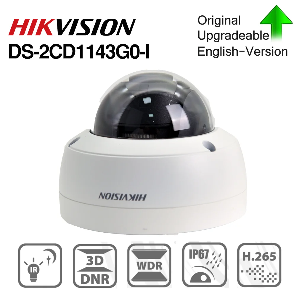 Telecamera Ip Hikvision 4Mp Poe Ds-2Cd1143G0-I Telecamere Cctv Dome Di Rete 30M Telecamera Di Sicurezza Ir Autodifesa Ip67 Ik10