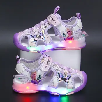 Alternative view of Disney Girls' Casual Shoes Baotou Sandals Led Light Summer Style Anti-skid Soft Soles Pink Purple Mesh Children Shoes Size 23-36