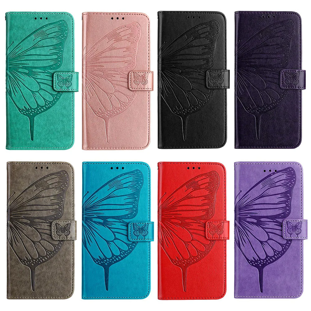 Butterfly Pattern Wallet Flip Case with Card Slots and Back Cover