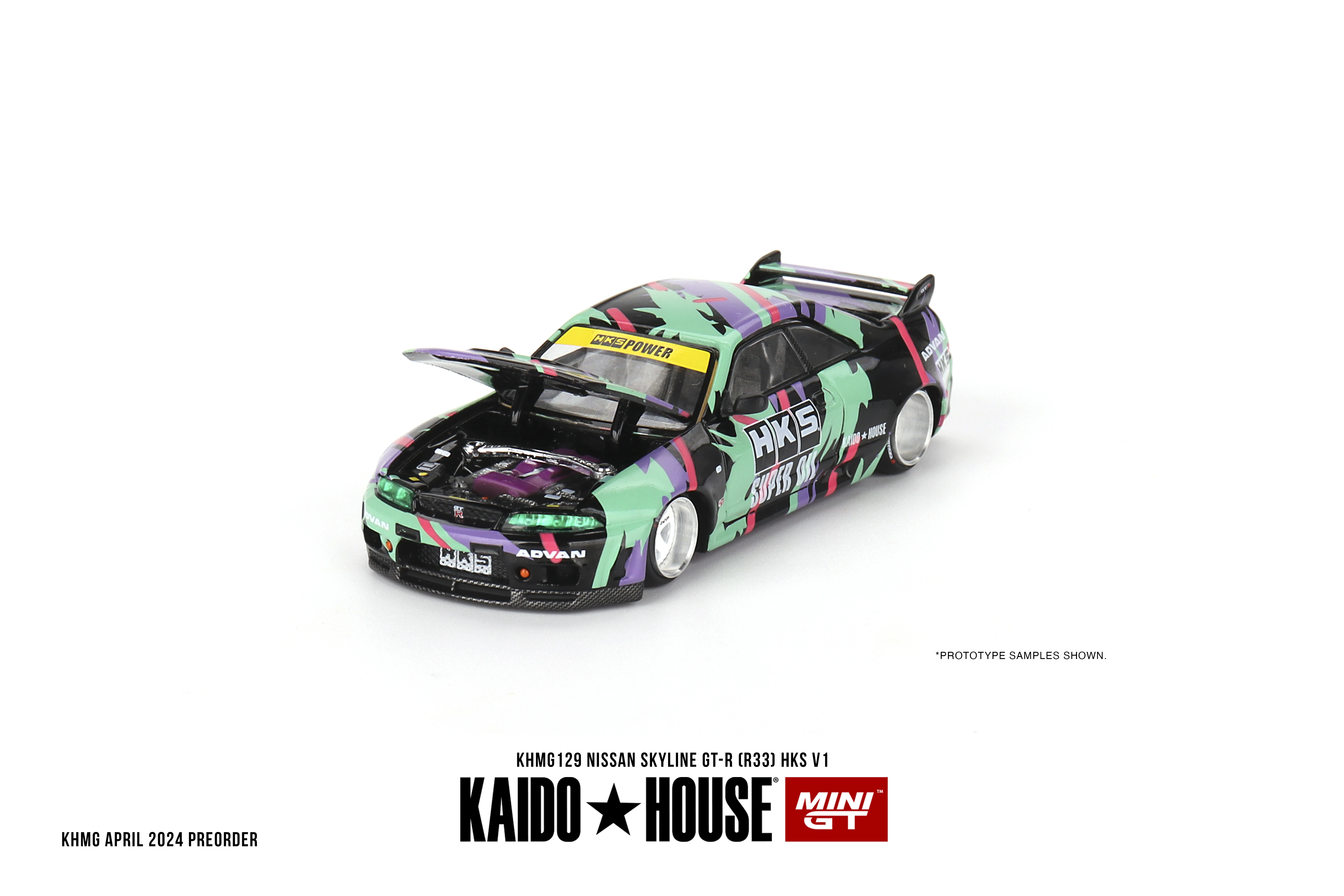 Kaido haus minigt skyline gtr r33 hks v1 khmg129 modell auto aus druckguss