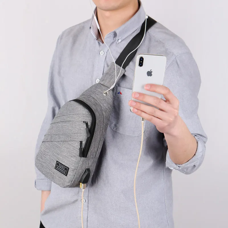 Outdoor Men Crossbody Bag Canvas Large Capacity Casual Shoulder Bag With USB Charge Hole
