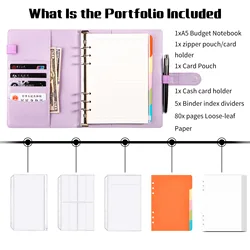 Premium PU Leather DIY Binder Notebook with Lined Pages - Elegant Agenda Planner and School Stationery - A5 (Set purple)