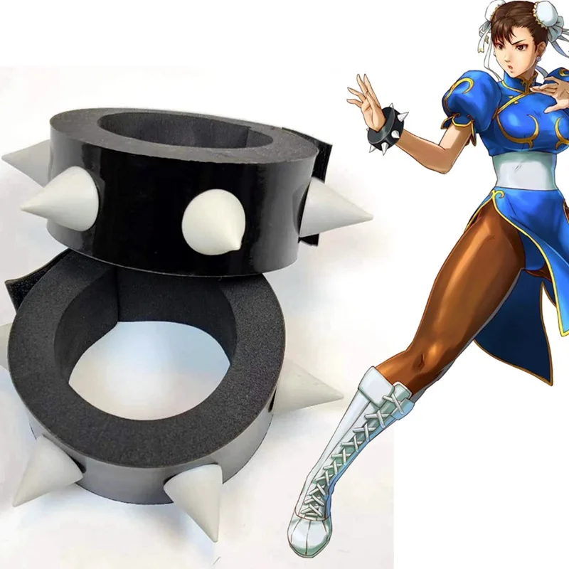 Street Fighter-Inspired Chun Li Wristband Cosplay Prop for Halloween Party (1 Pair)