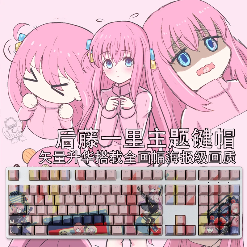 Bocchi-o Rock Hitori Gotoh Backlit Keycap Pbt Lados Tintura Subbed Keycaps Desenhos Animados Anime Gaming Key Caps 108 Chaves
