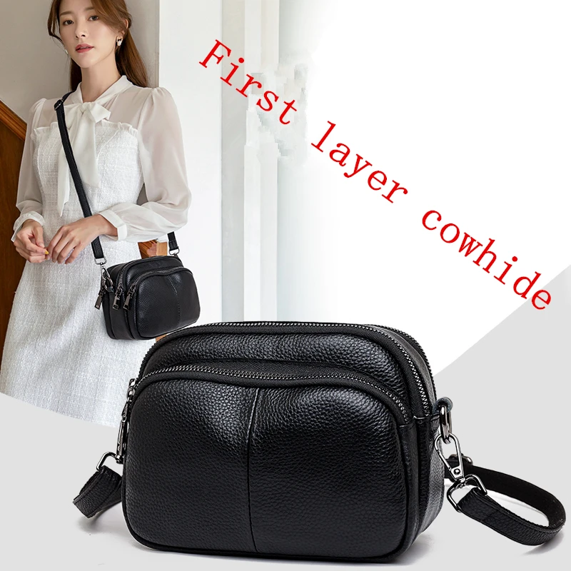 Genuine Leather Real Cowhide Women's Casual Fashion Bag Women Messenger Bag Small Shoulder Crossbody Bags for Women Handbags
