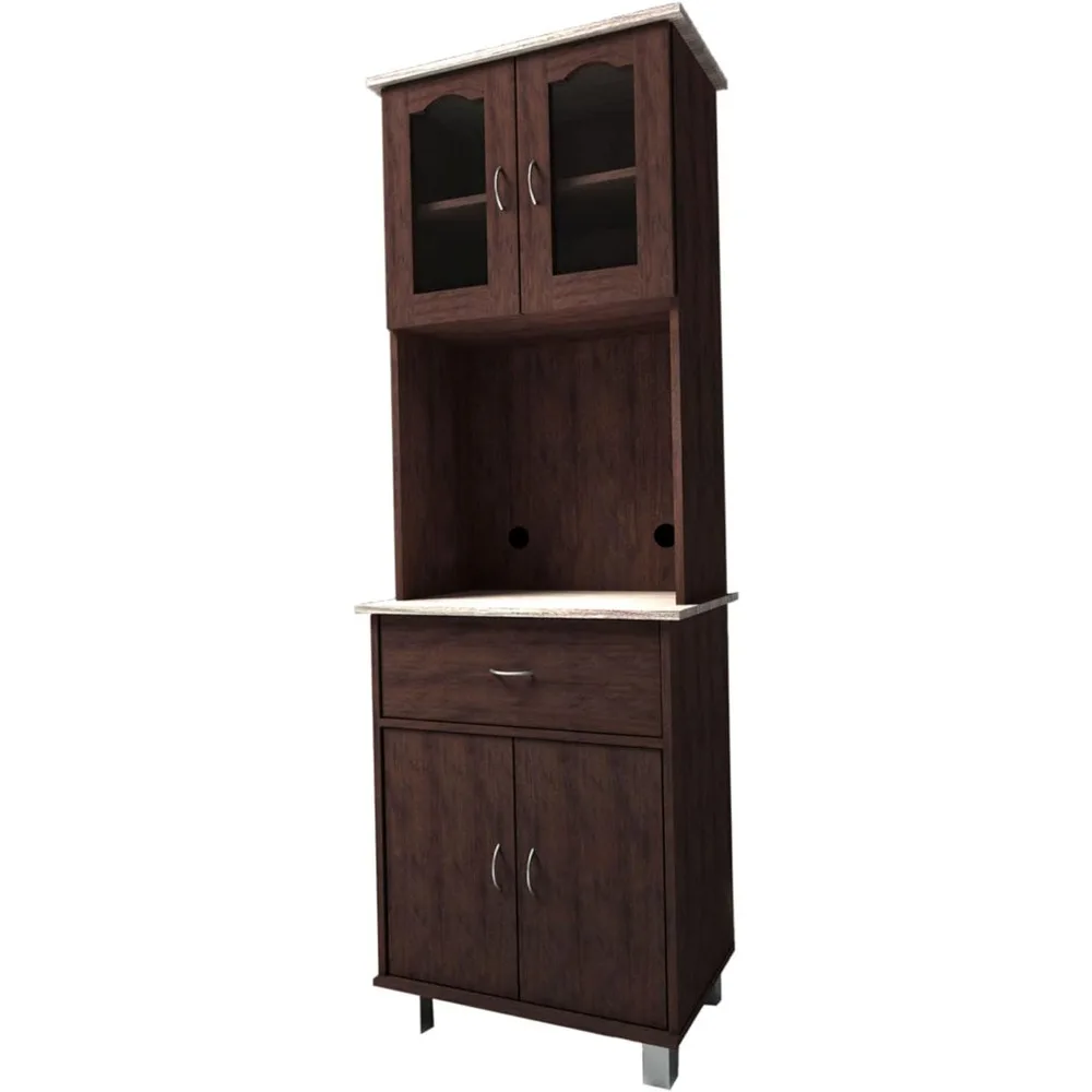 Top and Bottom Enclosed Kitchen Cabinet, Chocolate-Grey