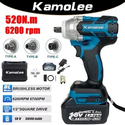 Kamolee DTW285 2 in 1 520N.m Electric Brushless Cordless Wrench 1/4inch Screwdriver Compatible with 18V Makita Battery