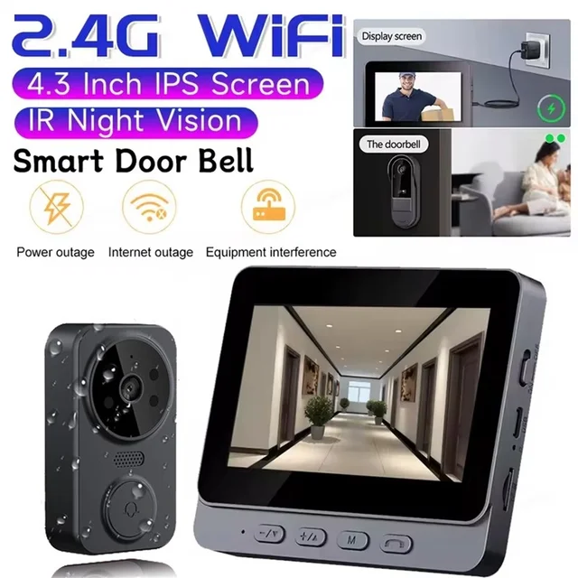 Kit de caméra de sonnette vidéo sans fil – Sécurité intelligente avec vision nocturne, WiFi 2,4 G, image HD, détection de mouvement et stockage cloud 1