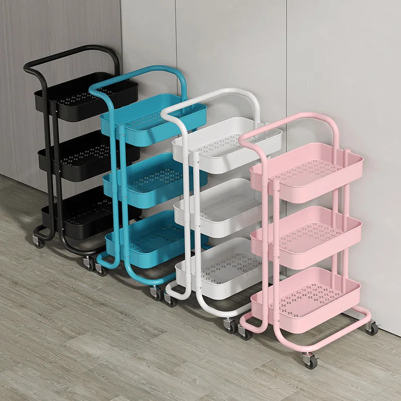 3 Tiers Rolling Utility Cart Kitchen Trolleys Organizer with Lockable Wheel Handle Multifunction Heavy Duty for Kitchen Bedroom