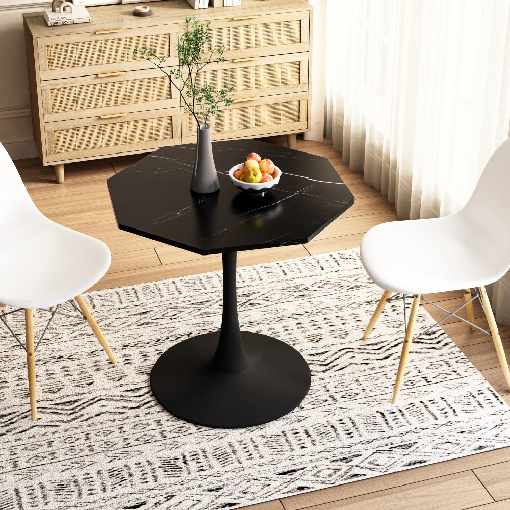Modern Octagonal Coffee Table Black Marble Print Metal Base Living Room Dining Room Kitchen 31.5 Inch Home Furniture End Tables 2