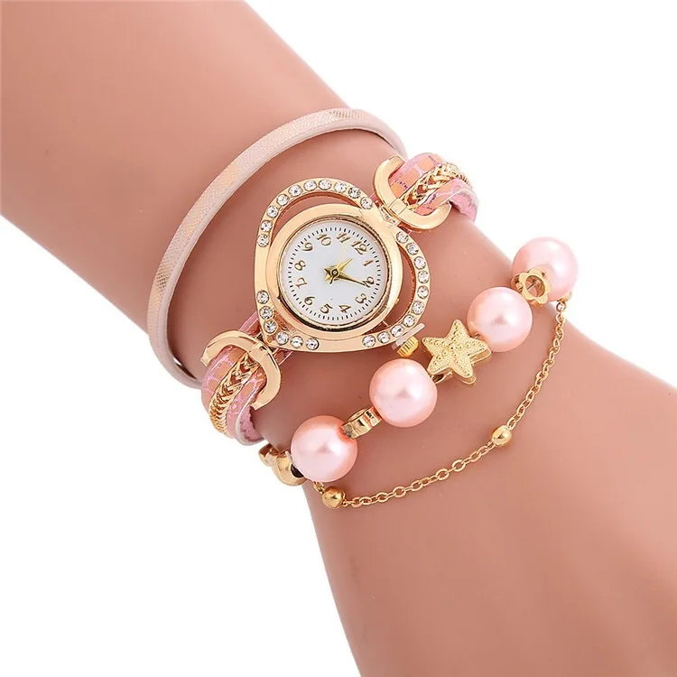 New Multilayer Beaded Love Dial Wrapped Bracelet Watch Women's Creative