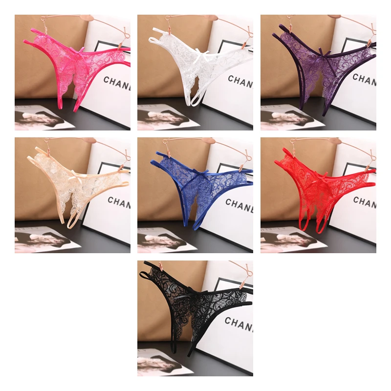 Erotic Female Panties Crotchless Women's Lingerie Bowknot Underwear Women Ladies Sexy Lace Thong Temptation Sheer Lingerie women panties women underwear female underwear
