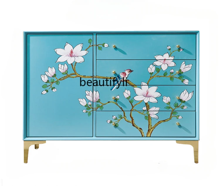 

Light Luxury Hallway Shoe Cabinet Living Room Storage Storage Curio Cabinet Household Painted Solid Wood Chest of Drawer