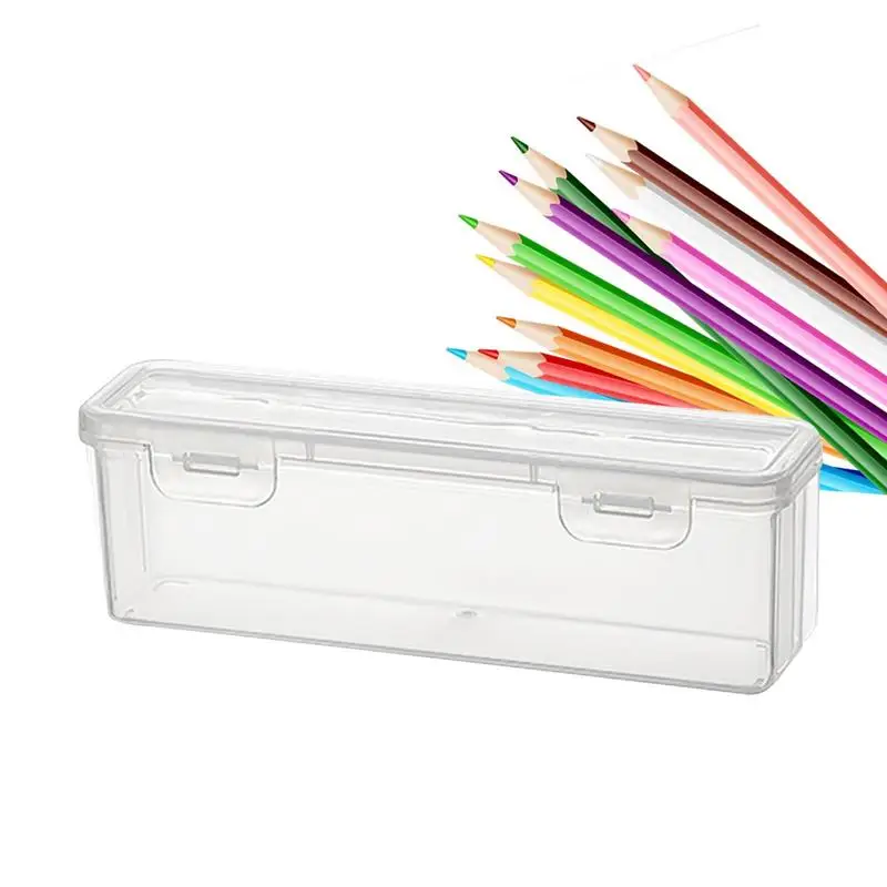 

Clear Pencil Box Snap-On Large Capacity Stationery Case With Lid Portable Space Saving Storage Holder For Home School Classroom