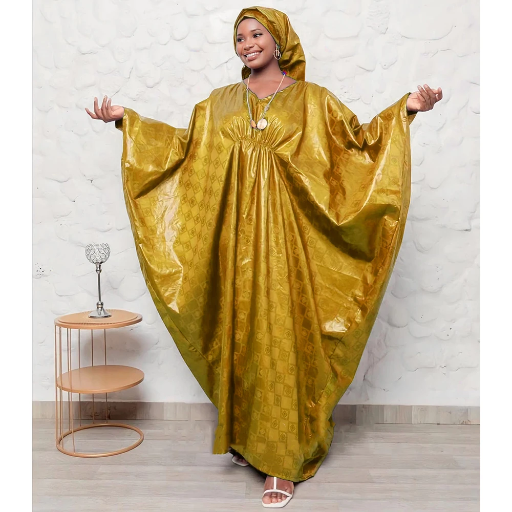 Newest African Bazin Riche Outfit Red Color Nigerian Dashiki Long Robe Big Size Clothing Women Wedding Party Basin Dresses