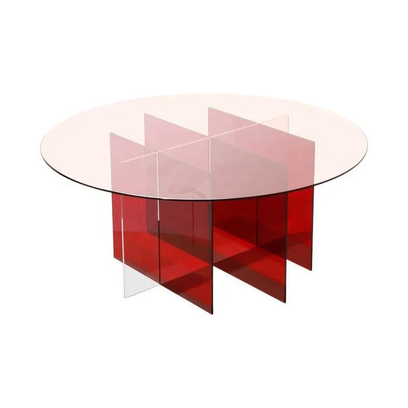 Acrylic Red Coffee Table Living Room Modern Small Apartment Sofa Side Table Transparent Small Round